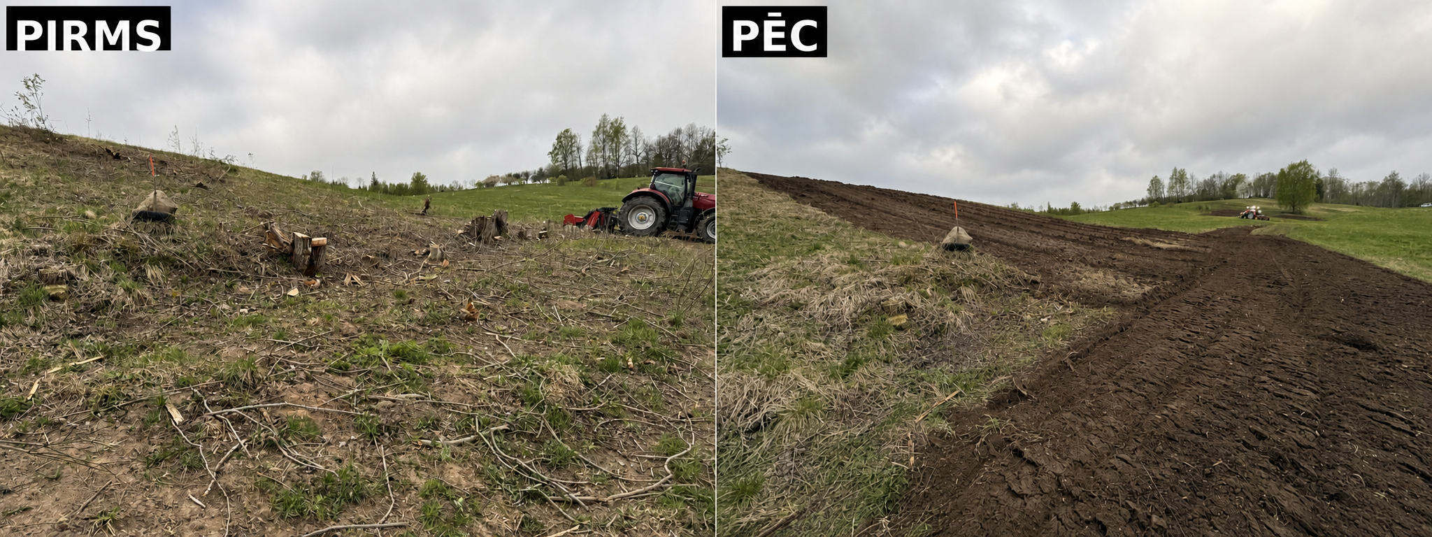 Zemes rekultivācijas rezultāts pirms un pēc